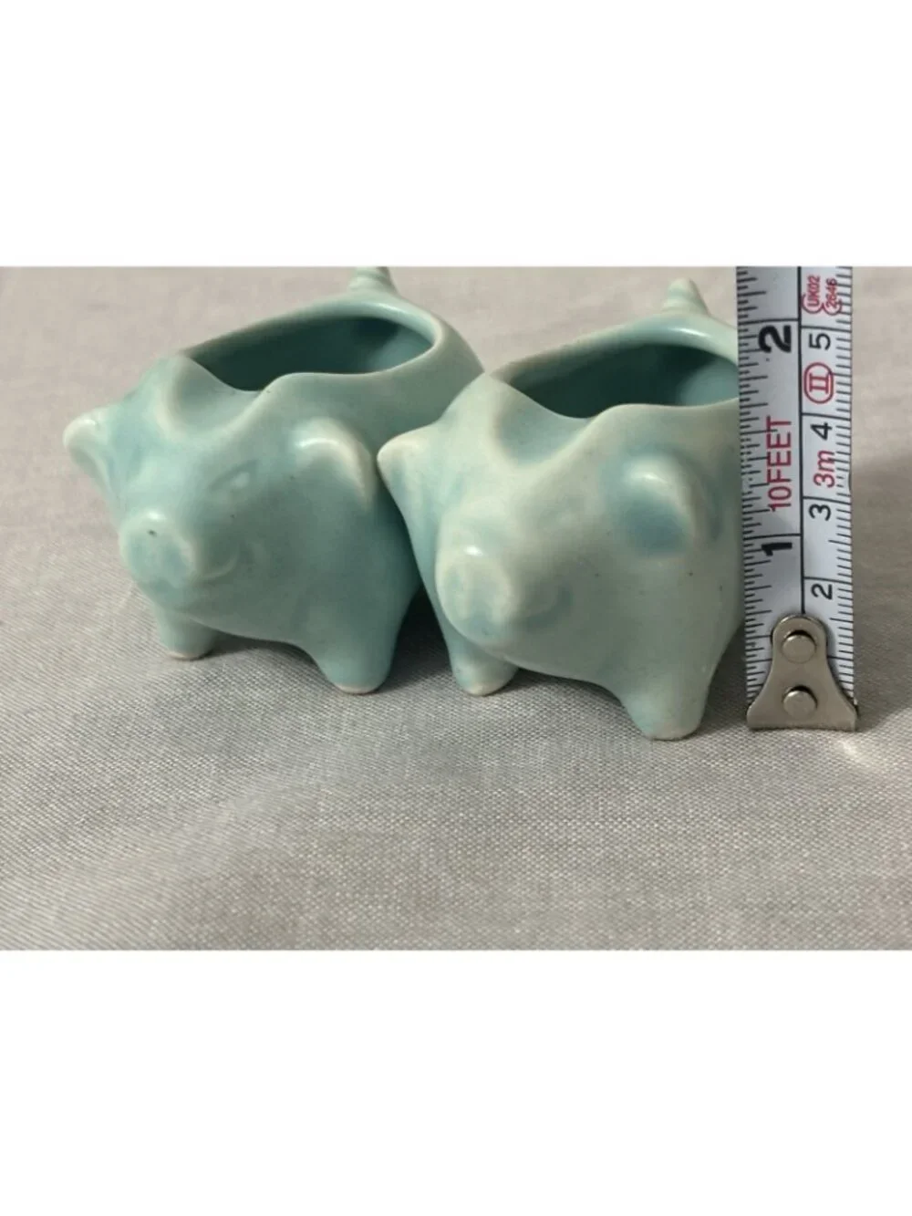 Vintage PAIR Stangl  Pottery Pig Ashtray Antique Blue Teal MCM